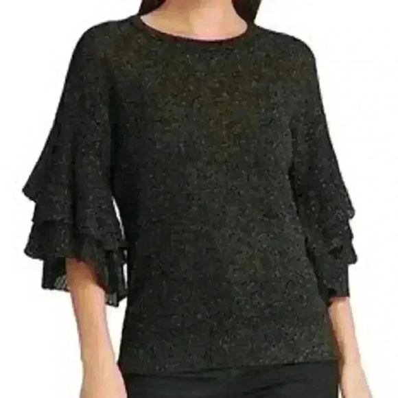 DKNY Multi-Color Shimmer Ruffle Sleeve Sweater - Picture 10 of 10